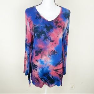 Vision USA - Long sleeve tie-dyed fringed dress